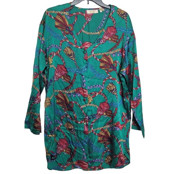 Vintage 90s Victoria's Secret Gold Label Silk Pajama Top Size M L Missing Button - Picture 1 of 11